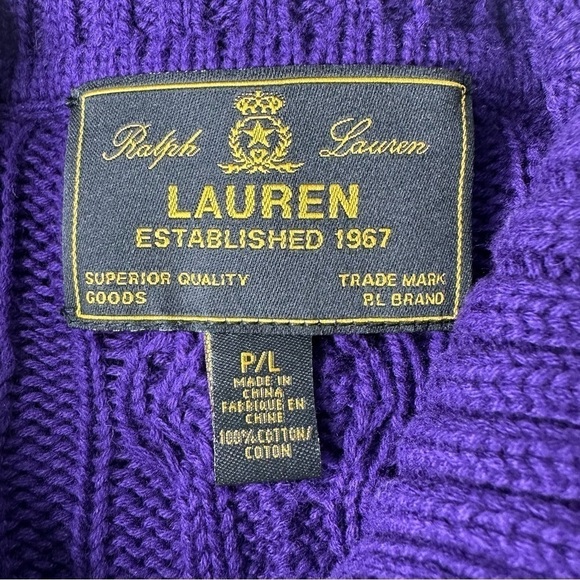 Lauren Ralph Lauren Purple Zip Up Cable Knit Sweater. Size P/L - Picture 2 of 5